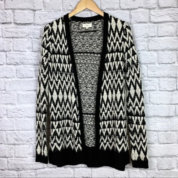 Lou & Grey Sweaters - Lou & Grey Open Cardigan XS Black Ivory Wool Blend